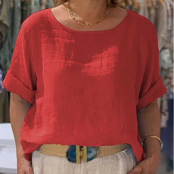 Summer New Women's Solid Color Polyester Buttons Shirt