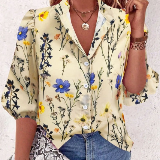Women's Loose Print Versatile Button Up Shirt