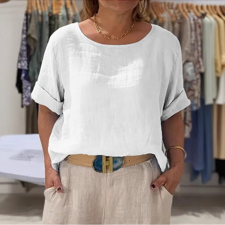 Summer New Women's Solid Color Polyester Buttons Shirt