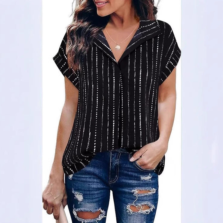 Casual All-matching Fashion Trend Stripes Women's Shirt Top