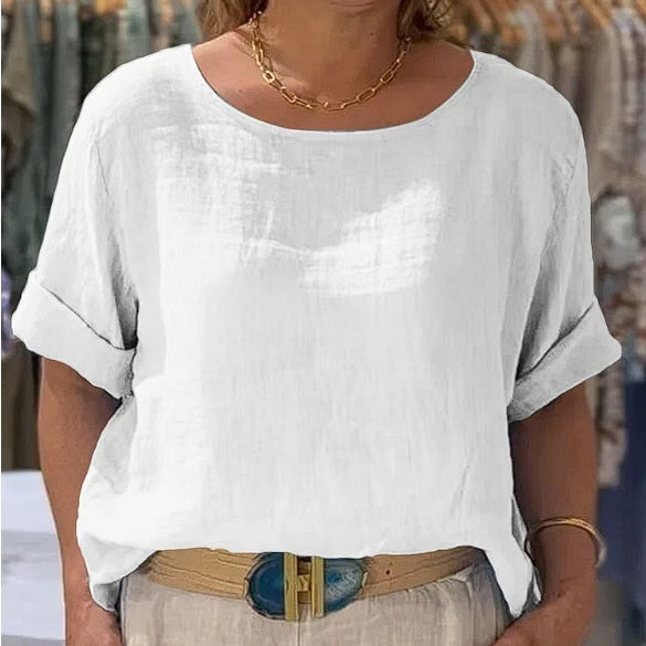 Summer New Women's Solid Color Polyester Buttons Shirt