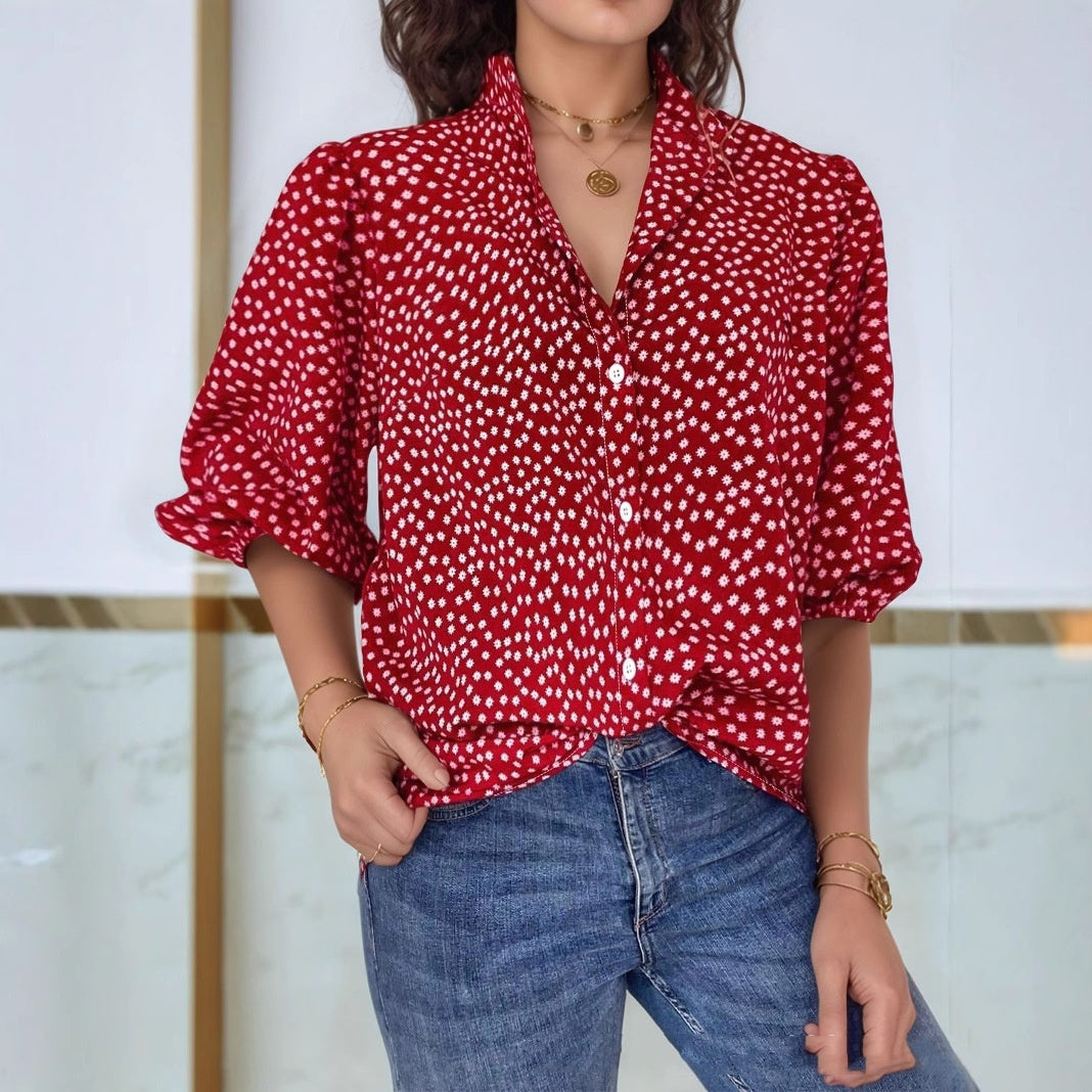 Women's Loose Print Versatile Button Up Shirt