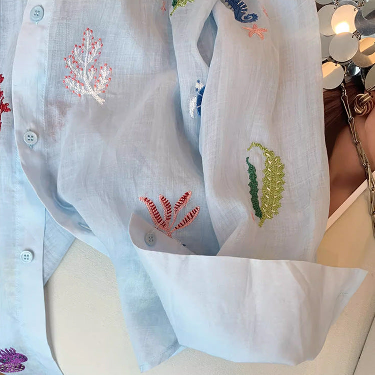 Floral Embroidered Women's Sun Protection Shirt