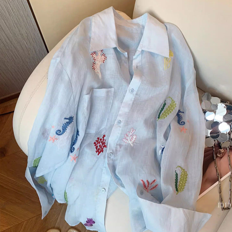 Floral Embroidered Women's Sun Protection Shirt