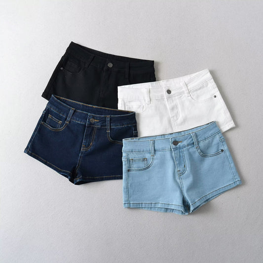 Low Waist Denim Shorts Skinny Stretchy Slimming