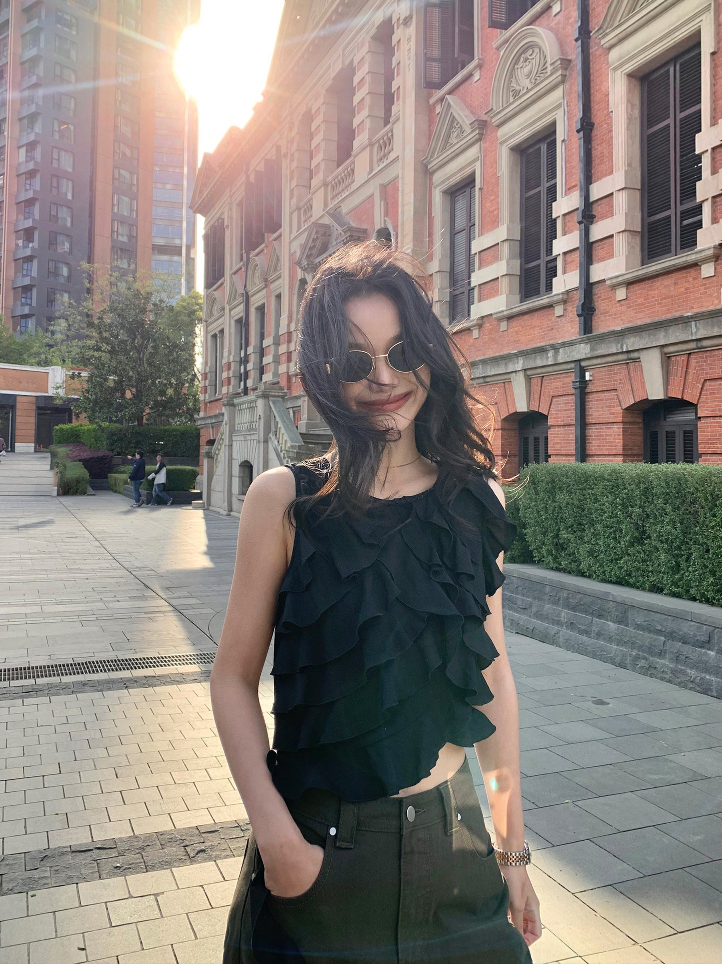 Irregular Ruffled Shirt Camisole Women's Sleeveless Blouse