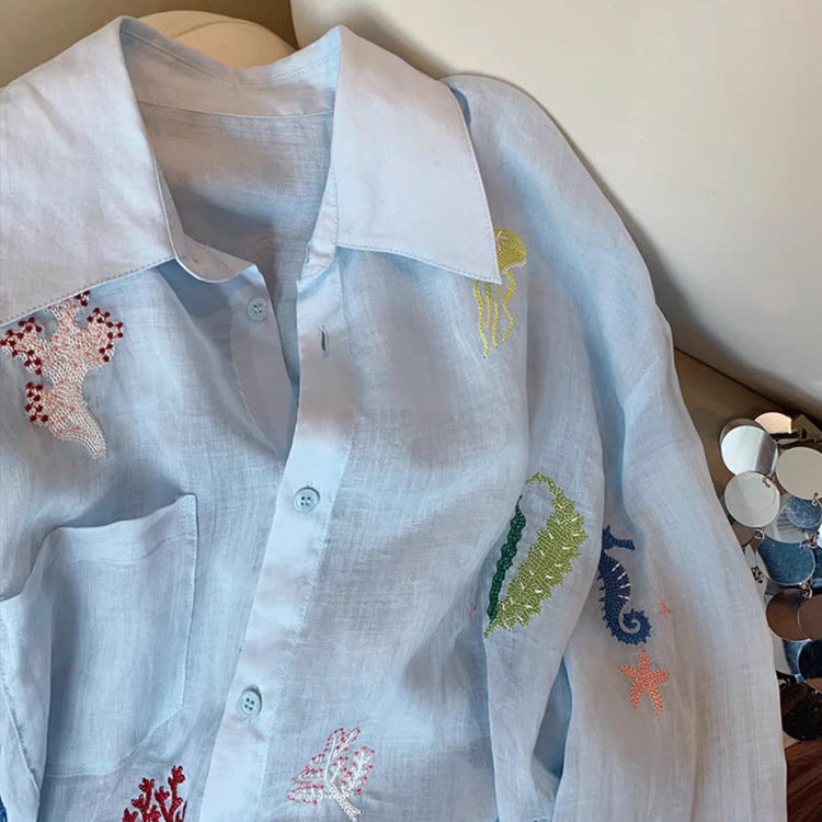 Floral Embroidered Women's Sun Protection Shirt