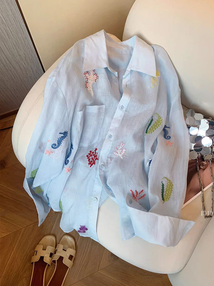 Floral Embroidered Women's Sun Protection Shirt