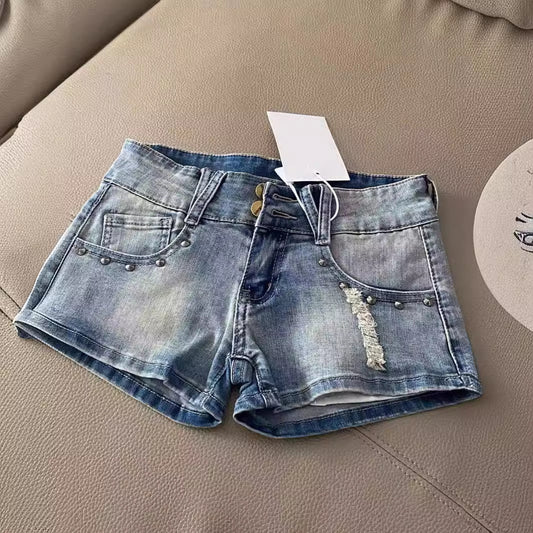 Fashionable Light Color Retro Denim Shorts For Women