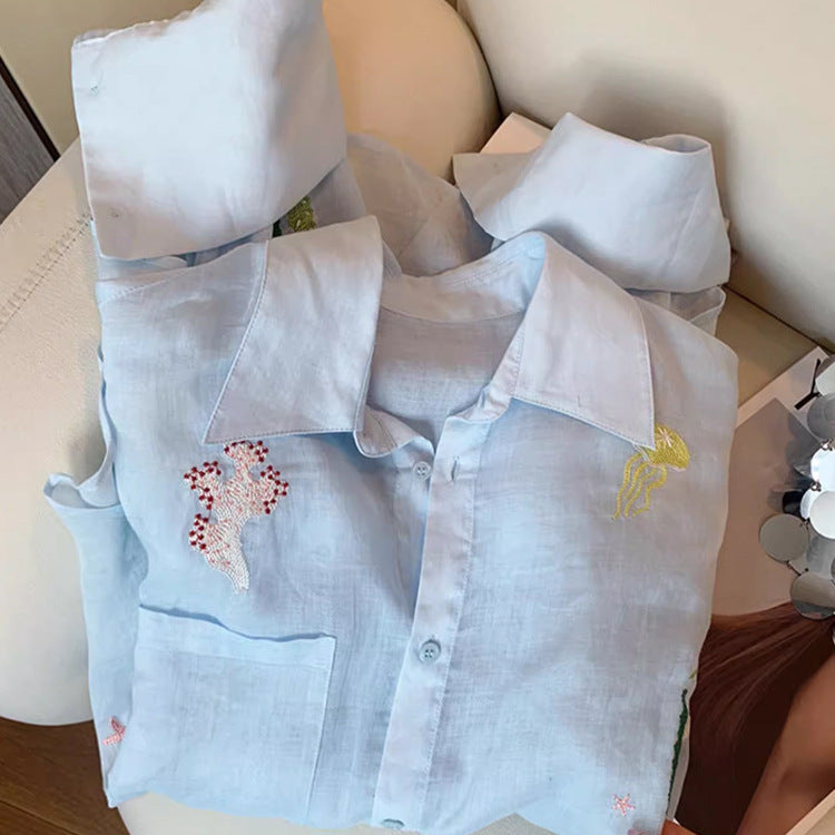 Floral Embroidered Women's Sun Protection Shirt