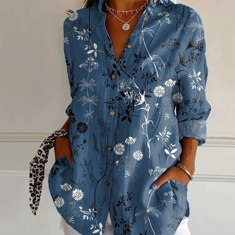Striped Long-sleeved Shirt Women's Rainbow Cardigan Contrast Color Coat Lapel