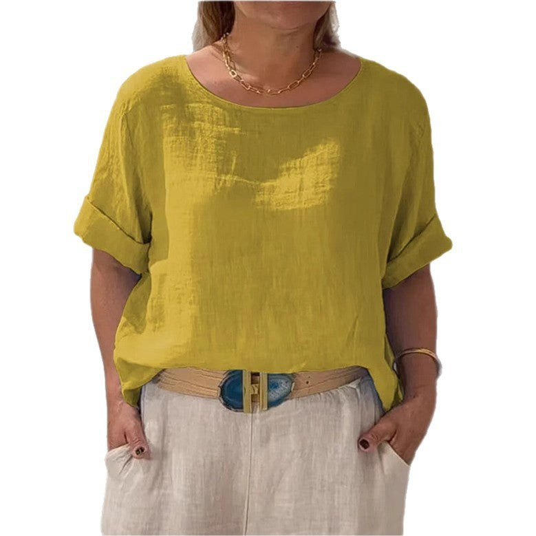 Summer New Women's Solid Color Polyester Buttons Shirt