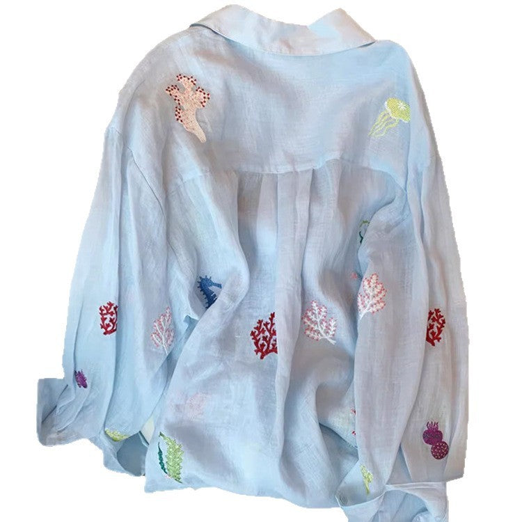 Floral Embroidered Women's Sun Protection Shirt