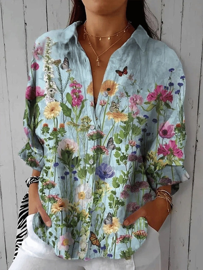 Women's Creative Fashion 3D Printing Lapel Casual Shirt