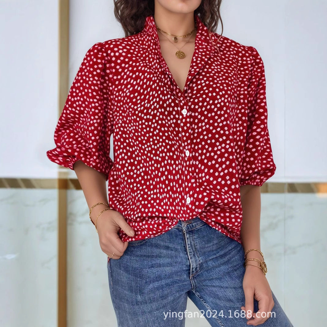 Women's Loose Print Versatile Button Up Shirt