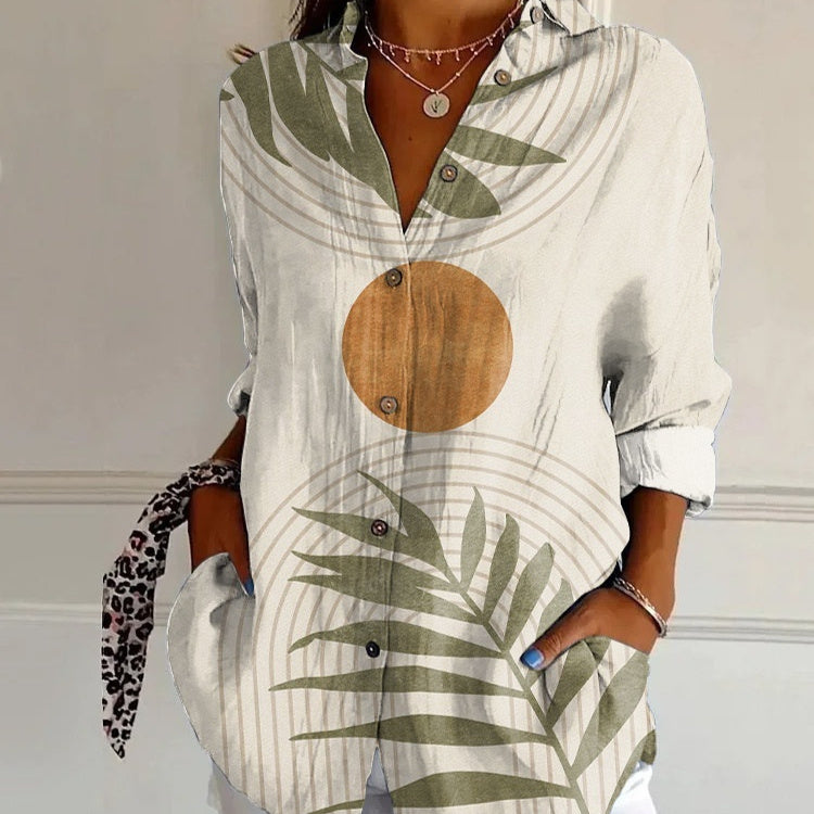 Striped Long-sleeved Shirt Women's Rainbow Cardigan Contrast Color Coat Lapel