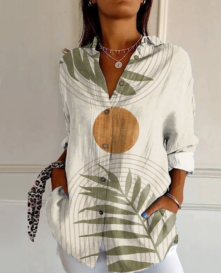 Striped Long-sleeved Shirt Women's Rainbow Cardigan Contrast Color Coat Lapel