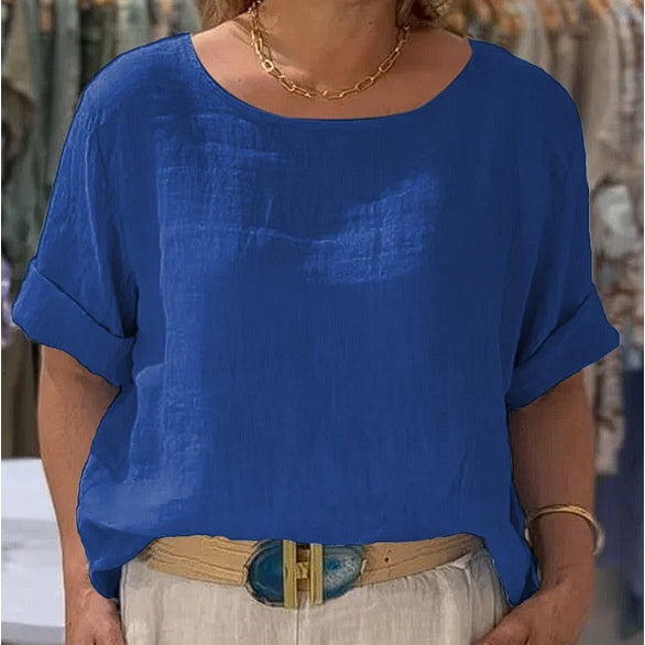 Summer New Women's Solid Color Polyester Buttons Shirt