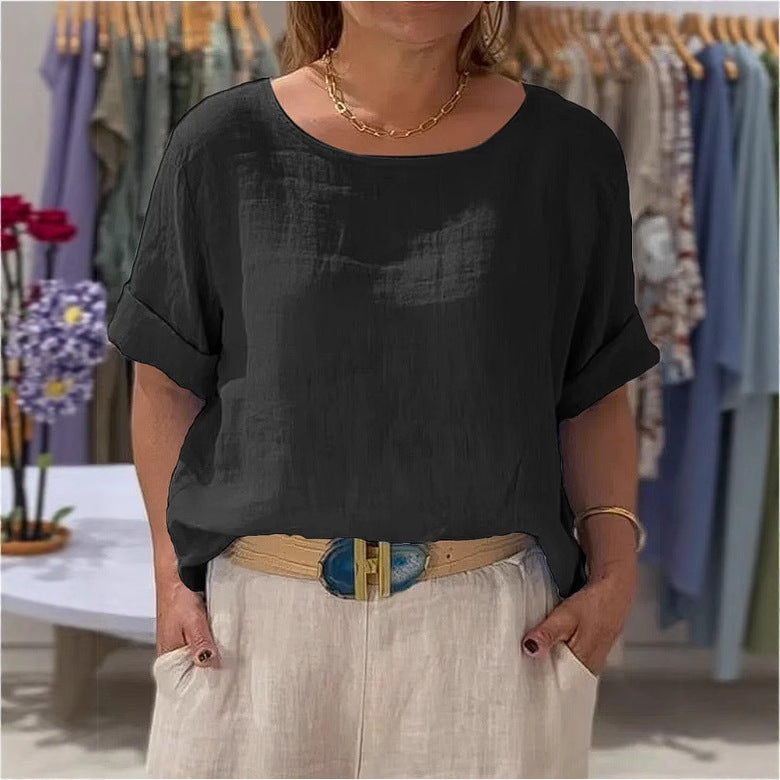 Summer New Women's Solid Color Polyester Buttons Shirt
