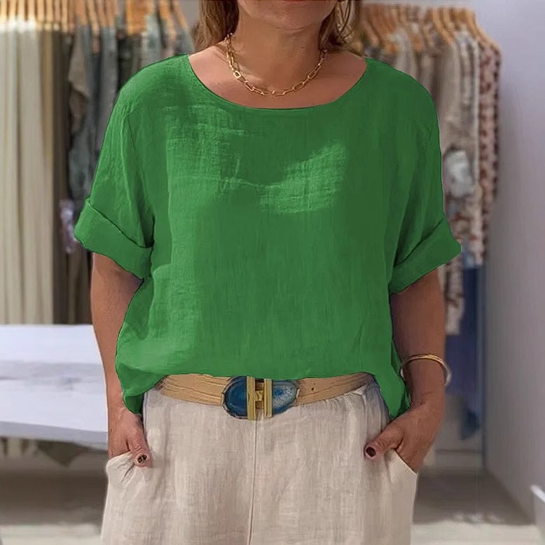 Summer New Women's Solid Color Polyester Buttons Shirt