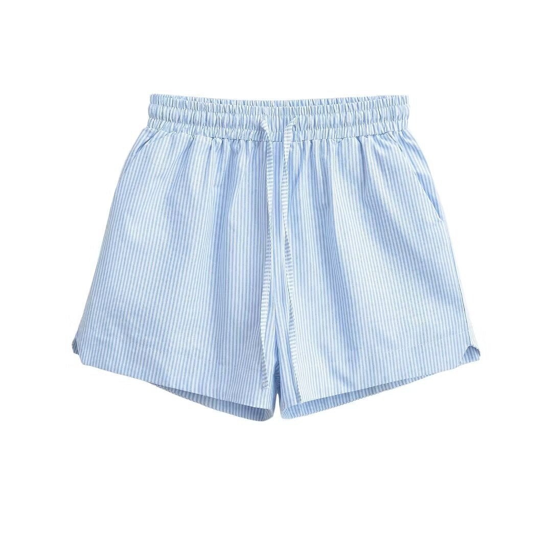 Summer Retro White High-waist Loose Drawstring Shorts Women's Fashion Casual