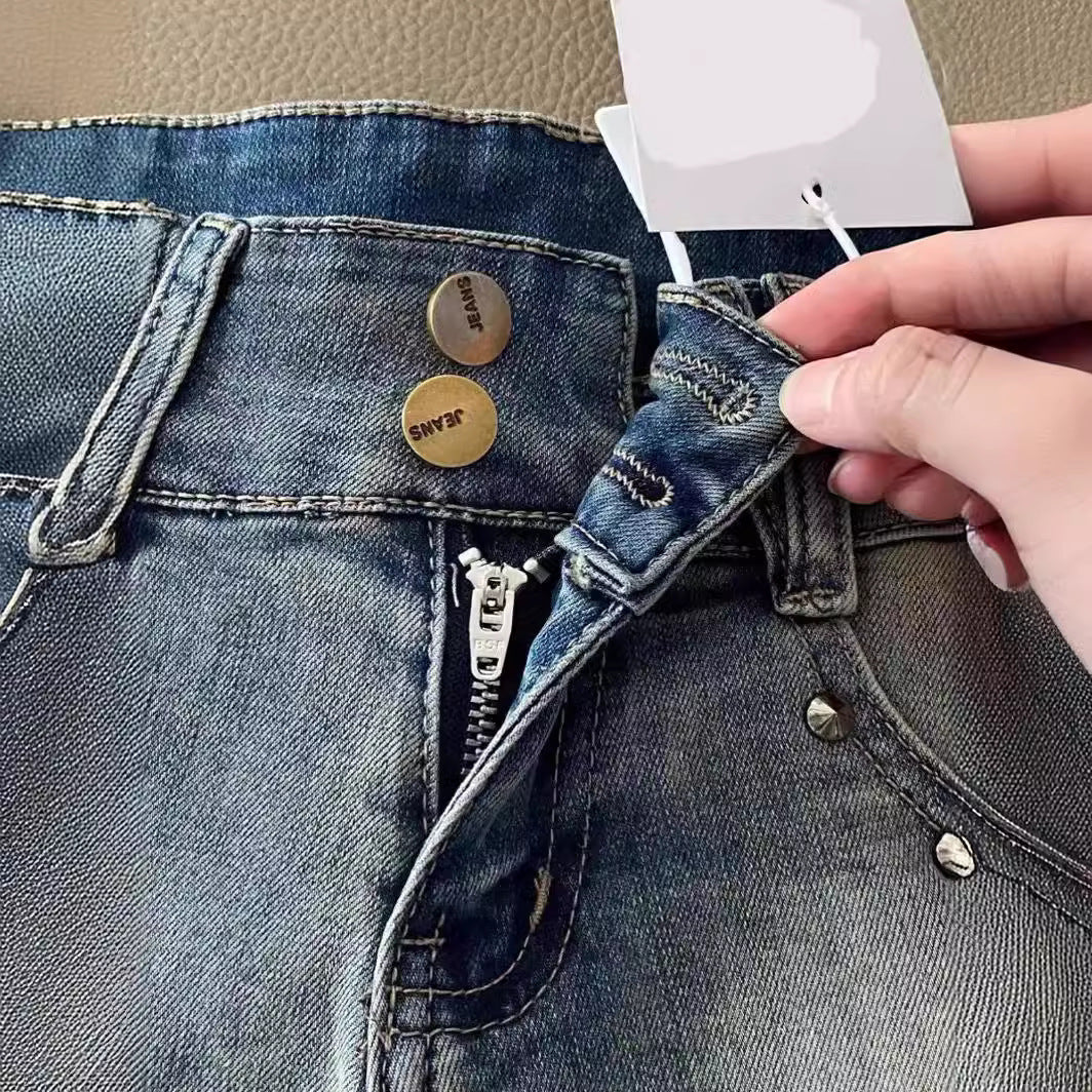 Fashionable Light Color Retro Denim Shorts For Women