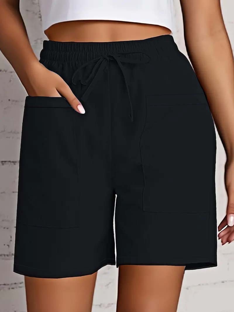 Women's Solid Color Pocket Loose High Waist Casual Fashion Cropped Shorts