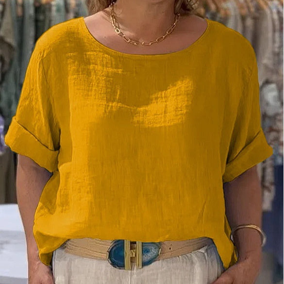 Summer New Women's Solid Color Polyester Buttons Shirt