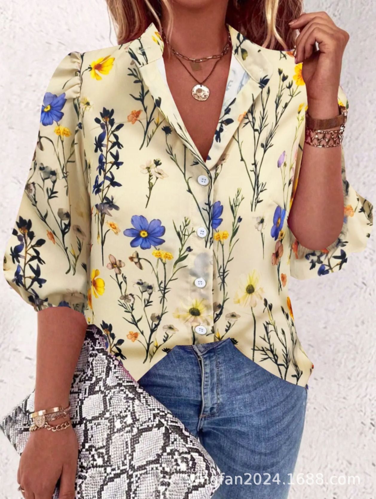 Women's Loose Print Versatile Button Up Shirt