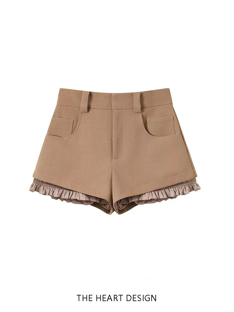 Women's Spring And Summer Retro Khaki Suit Shorts