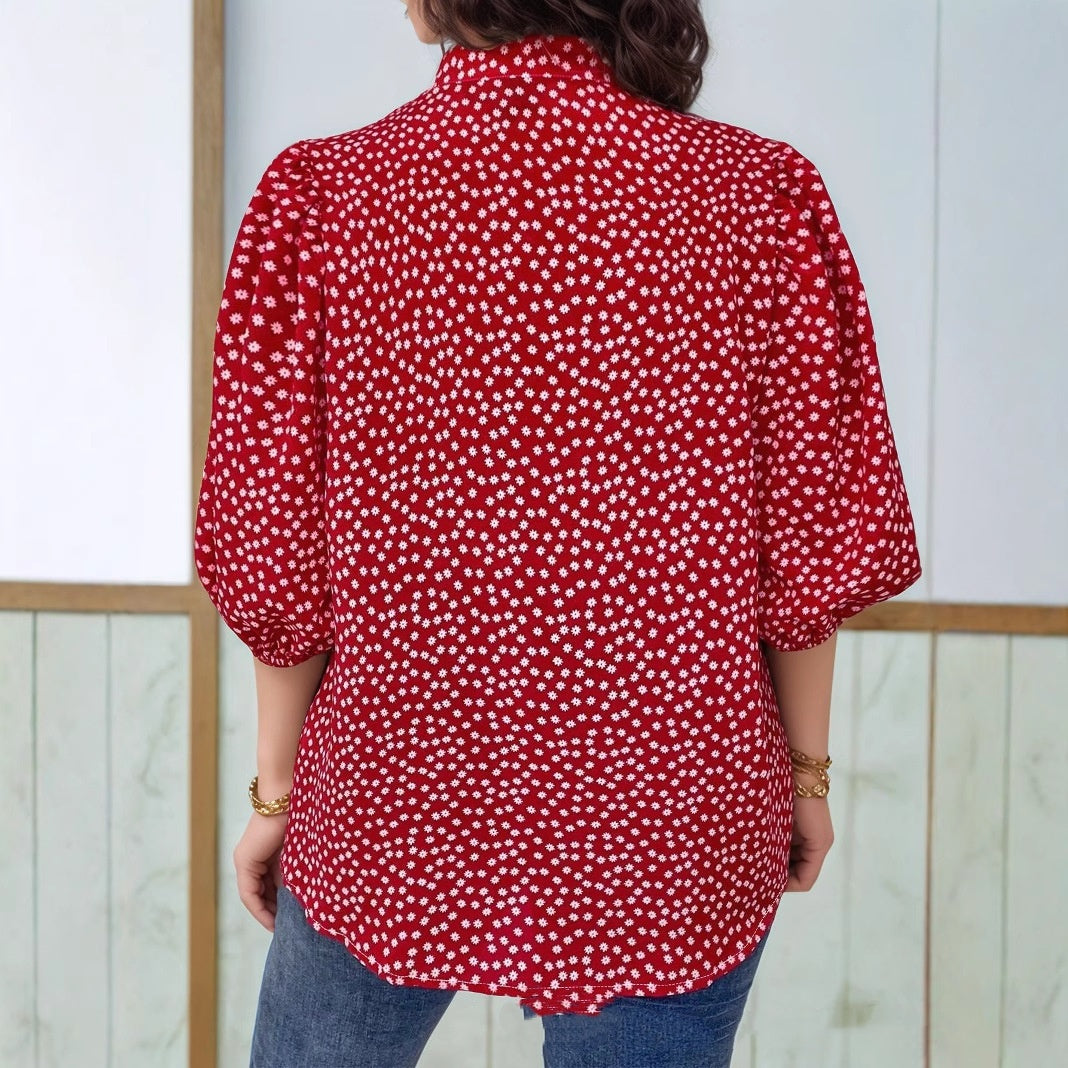 Women's Loose Print Versatile Button Up Shirt