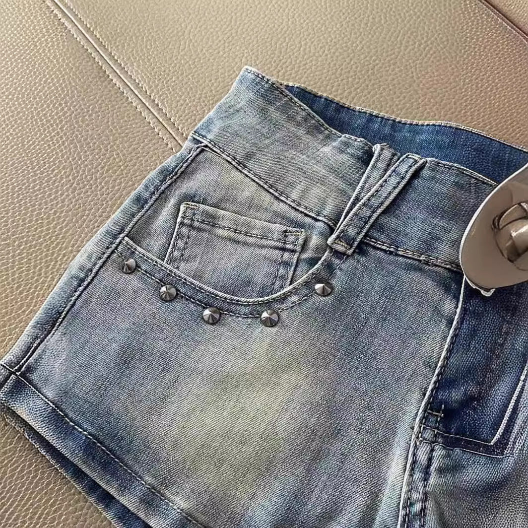 Fashionable Light Color Retro Denim Shorts For Women